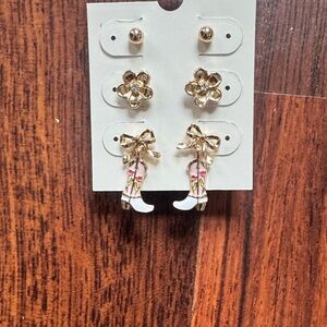 Francesca's Collections Gold and Pink Floral Cowboy Boot Kids Earring Set